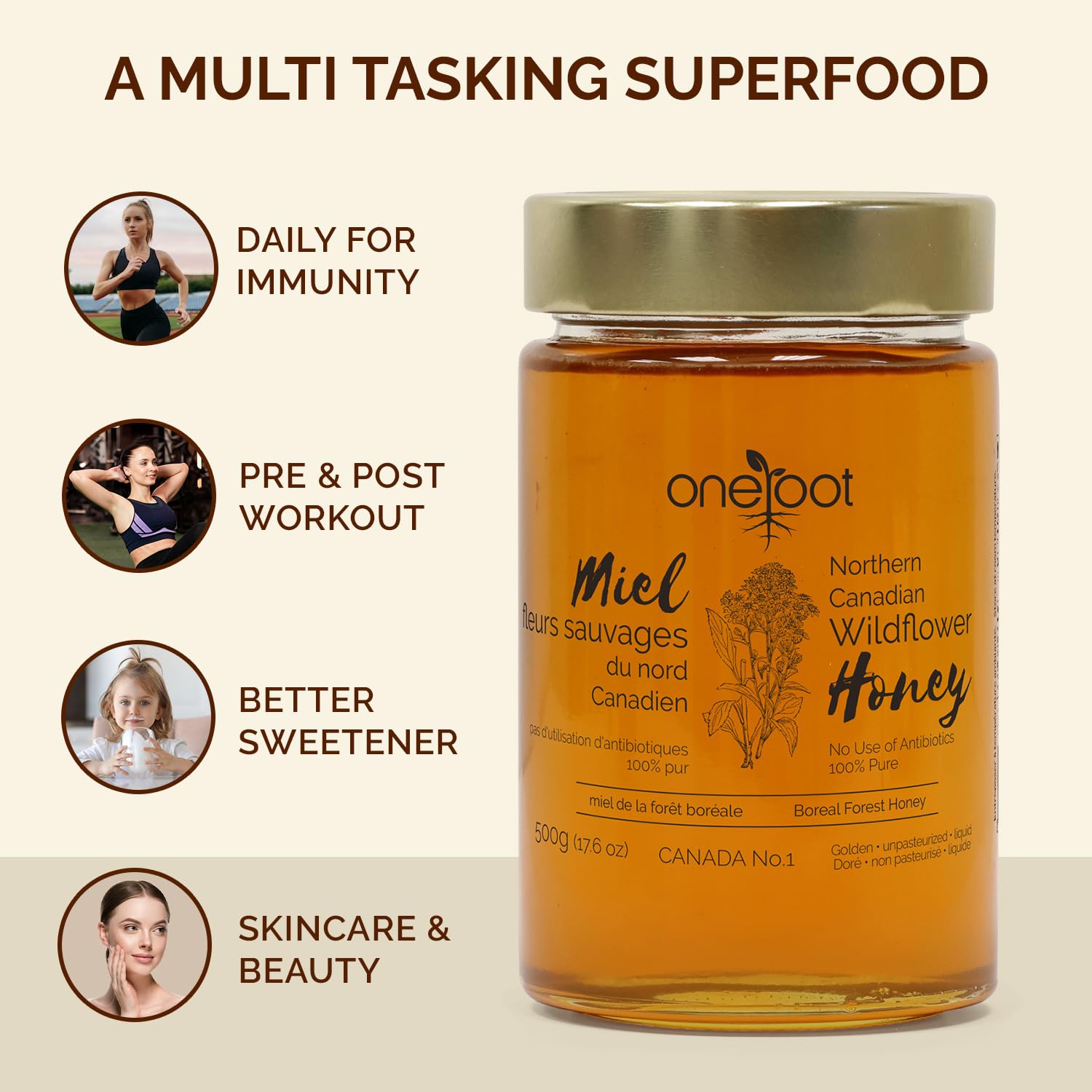 Amazon.com : OneRoot Natural Wildflower Honey - 1.1 lbs / 500g